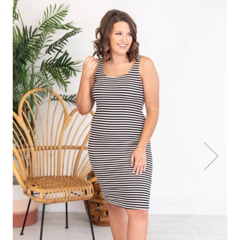 LET'S FIND OUT STRIPED BODYCON BLACK TANK DRESS